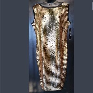 Misook Sequins Black Gold Sleeveless Party Dress